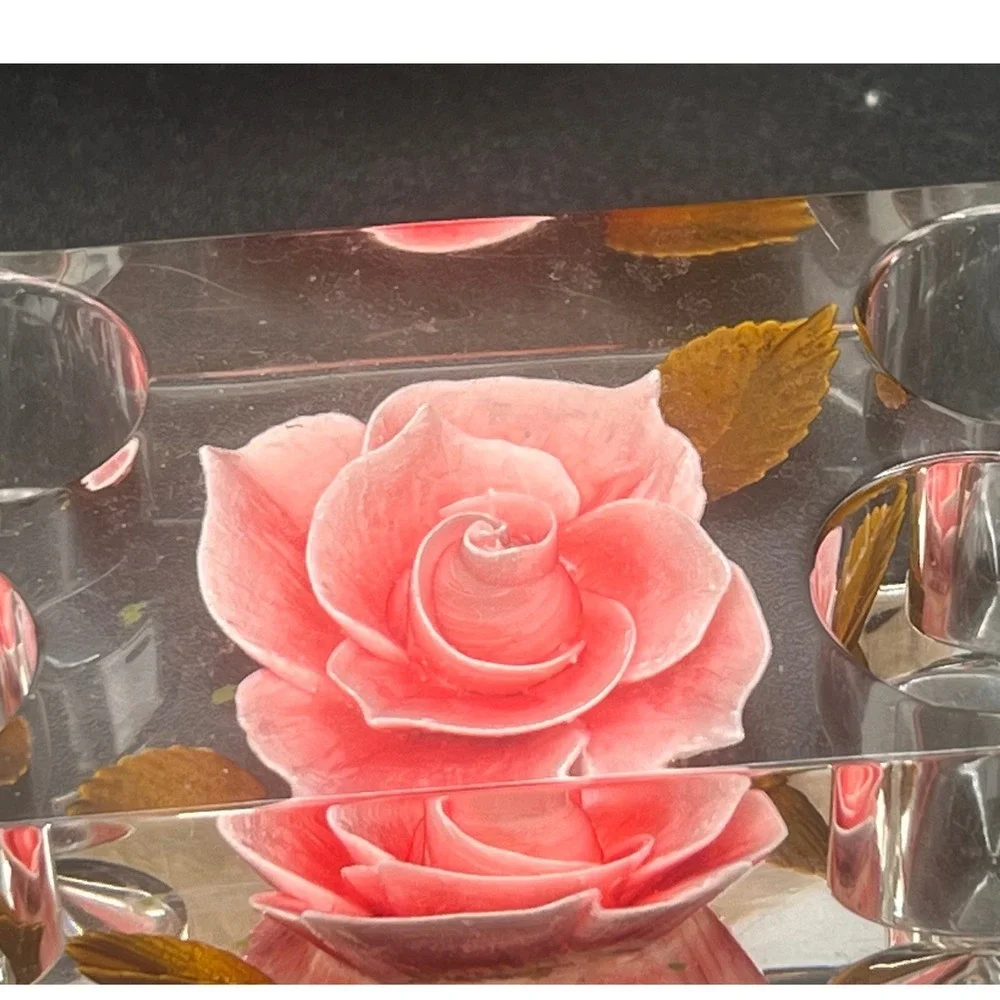 Vtg‎ Reverse Carved lucite Lipstick Holder Pink Rose Mid Century Bath & Beauty